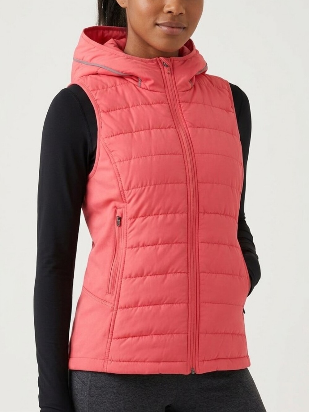 Tangerine Quilted Puffer Hooded Vest in Coral Reflective Running Athletic